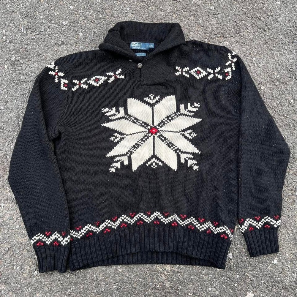 1990s Polo Ralph Lauren Snow Flake Fair Isle Knit Sweater size XXL